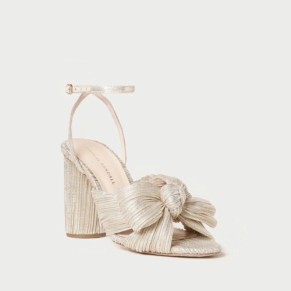 Camellia Platinum Pleated Bow Heel